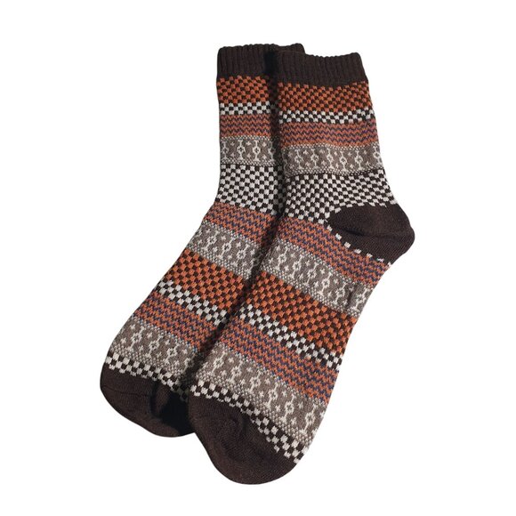 Colorful Striped Knit Men Socks Brown Orange Warm Soft Comfortable Winter Gift - Picture 1 of 4